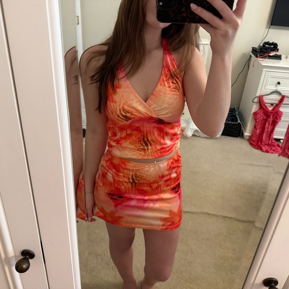 Fiery Orange Halter matching set